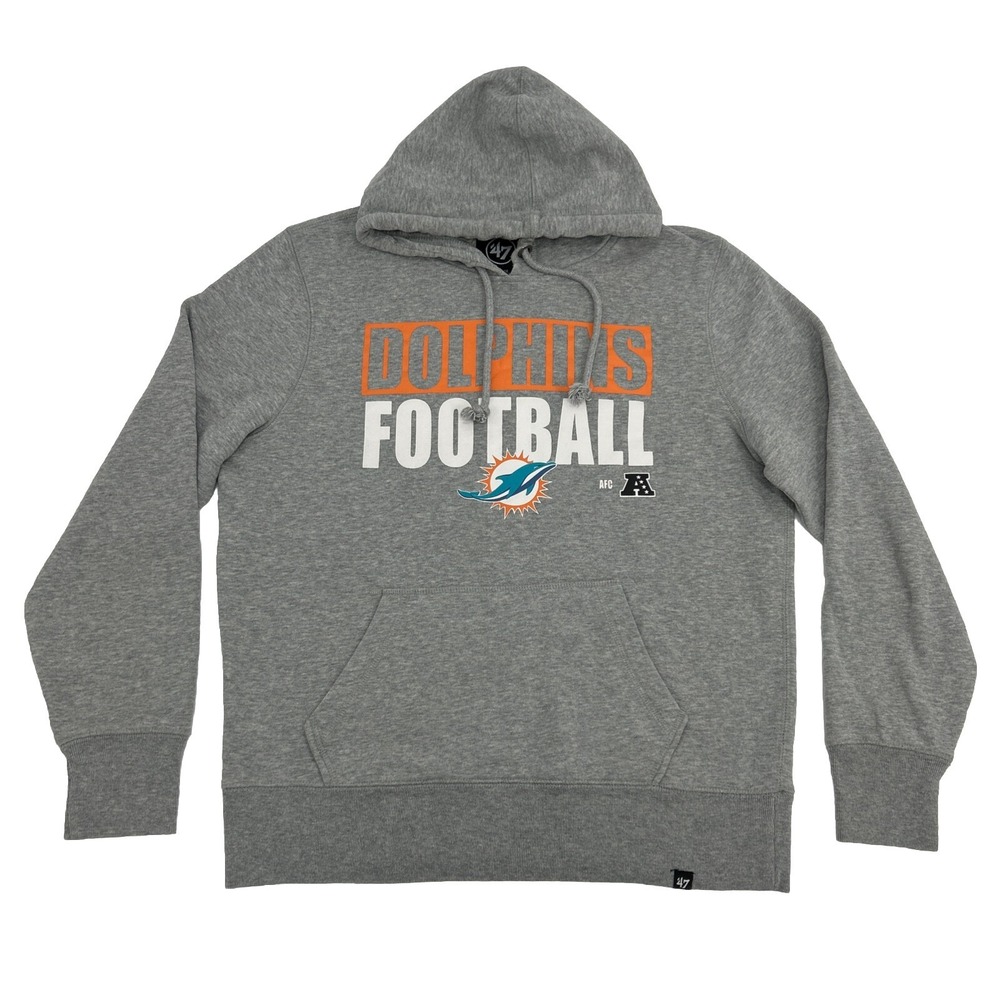 Miami Dolphins Sweatshirt Men's L Gray '47 Long Sleeve Hoodie Fleece NFL